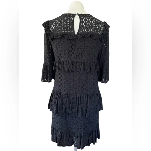 MADEWELL | Black Eyelet Waterlily Ruffle Round Neck
Tiered Mini Dress Size 6 - Picture 11 of 13